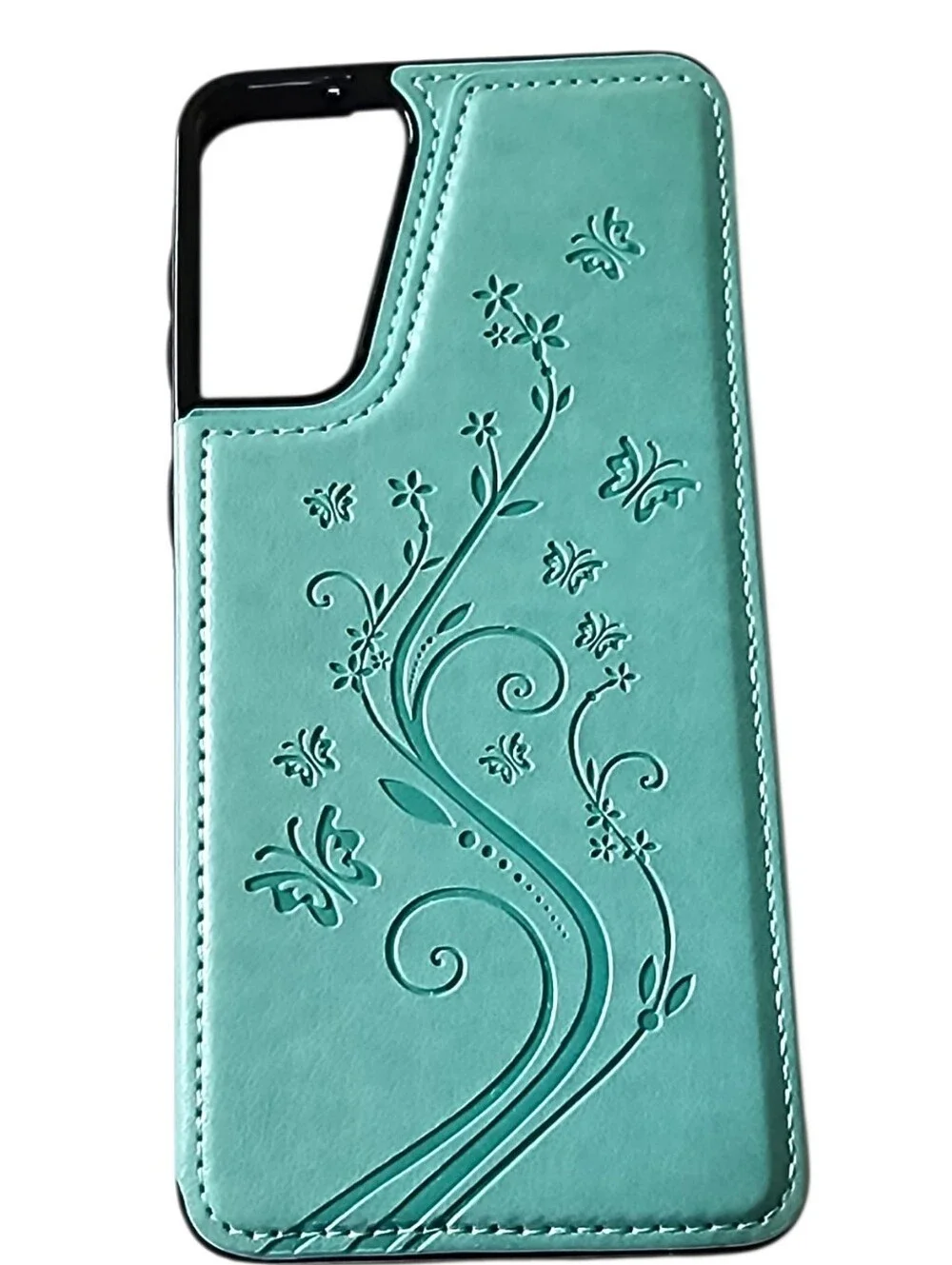 Teal Embossed Butterfly Wallet Case For Samsung Galaxy 20 Series